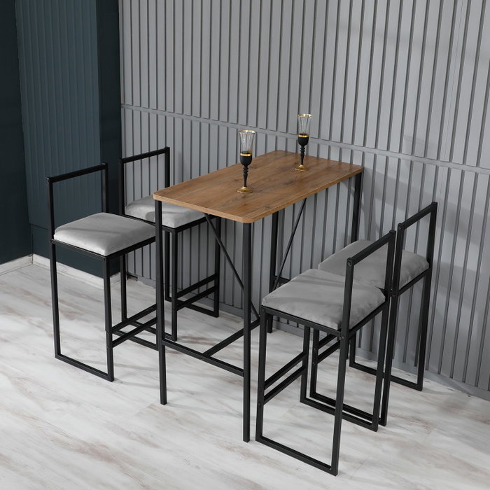 Hanah Home Juego de Mesa de Bar y Taburetes de 5 Piezas Nordic - Grey